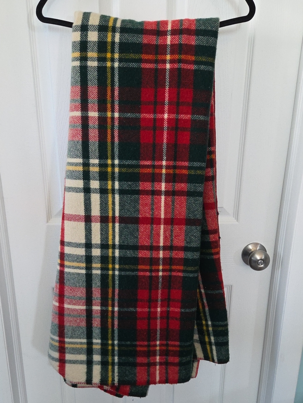 Vintage L.L. Bean Wool Tartan Plaid Blanket Red Green Cabin Cottage